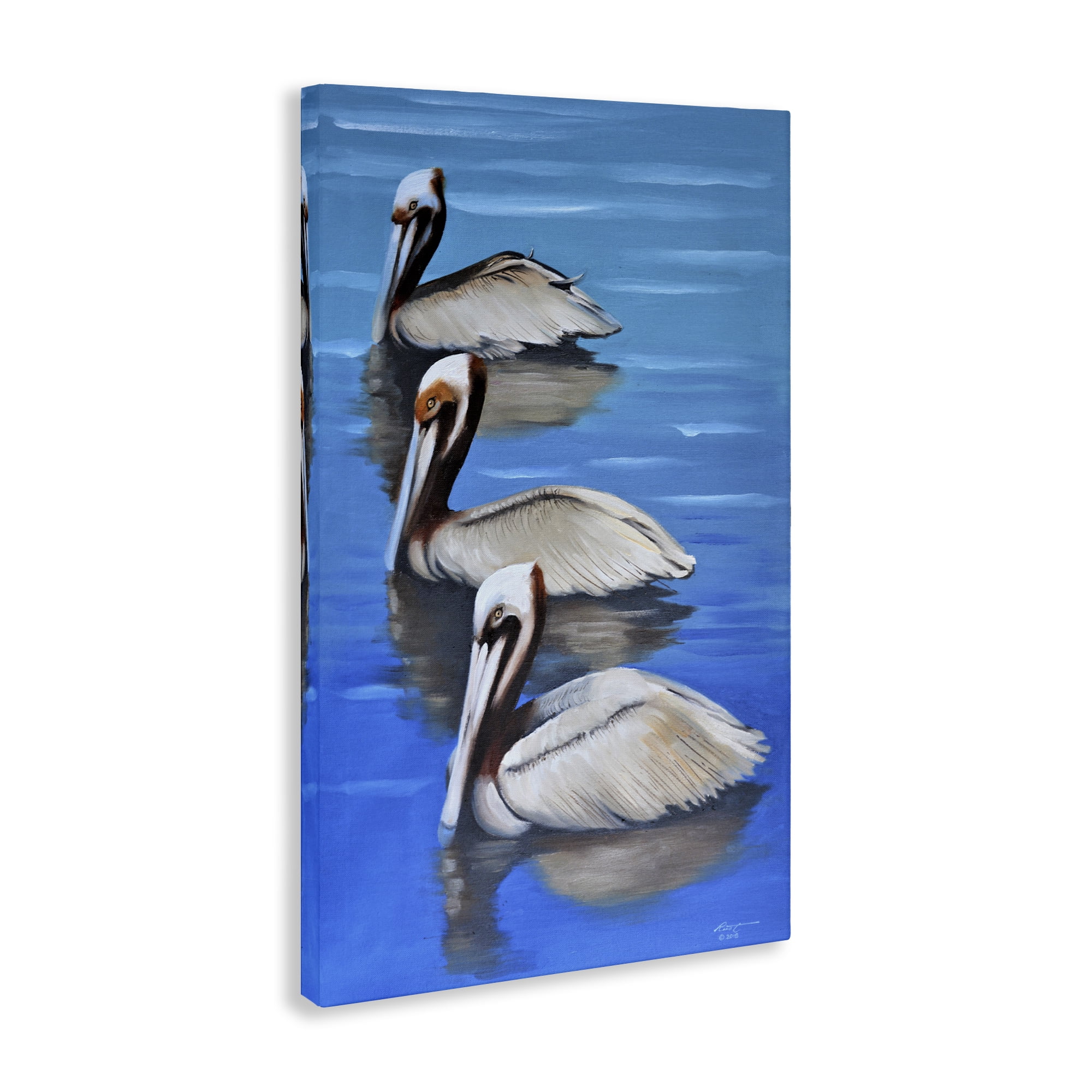 Stupell Industries Pelican Trio Drifting Animals & Insects Painting Gallery Wrapped Canvas Art Print Wall Art, 24 x 36