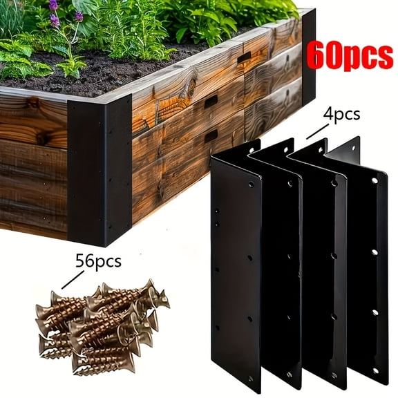 60pcs 160mm Large L-Shaped Corner Braces with 56 Screws - 90 Degree Heavy-Duty Bracket for Bed, Shelf, Fence Reinforcement