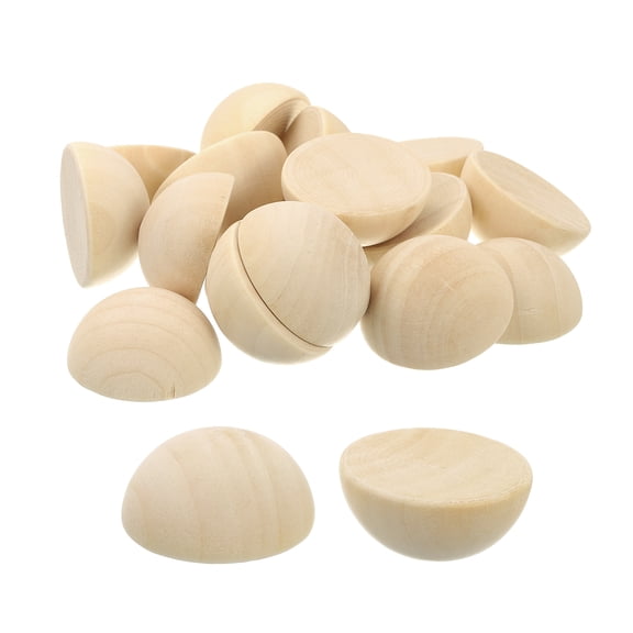 25Pack Half Wood Beads, 30mm Unfinished Hemisphere Balls Round Natural Wooden Beads