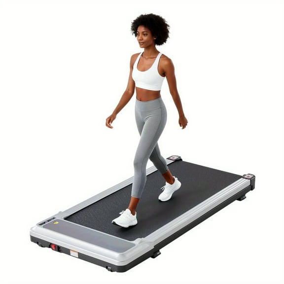 Compact Treadmill for Small Spaces, Quiet Under-Desk Walking Pad, Slim & Portable Design for Home Office Workouts, Easy to Store, Ideal for Apartments and Work-from-Home Fitness, Silver
