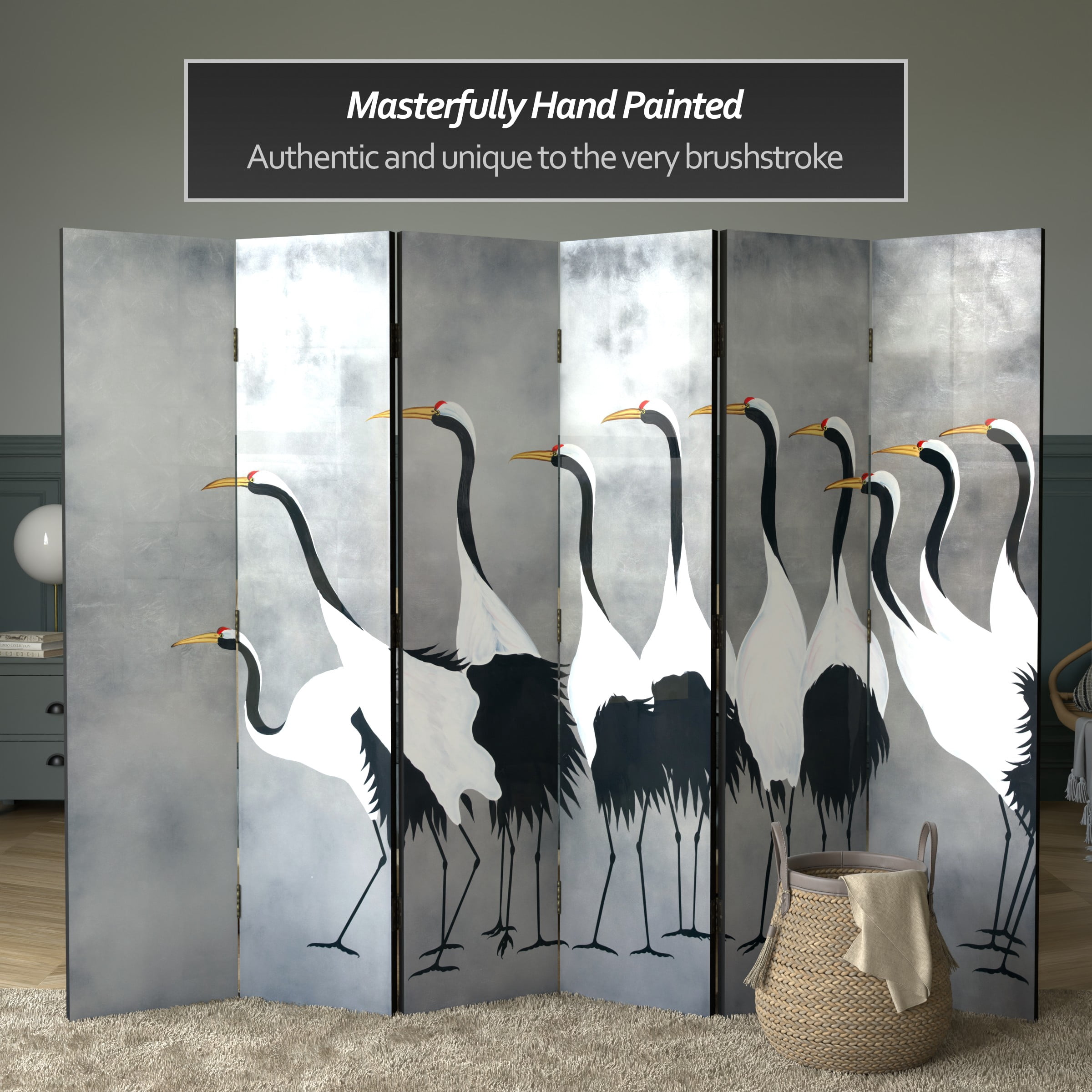 Cranes on Silver Room Divider