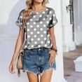 thumbnail image 4 of Women’s Short Sleeve Polka Dot Print Loose Fit Crew Neck Casual Blouse Lightweight Soft Fabric Top for Daily Wear Gray L, 4 of 6