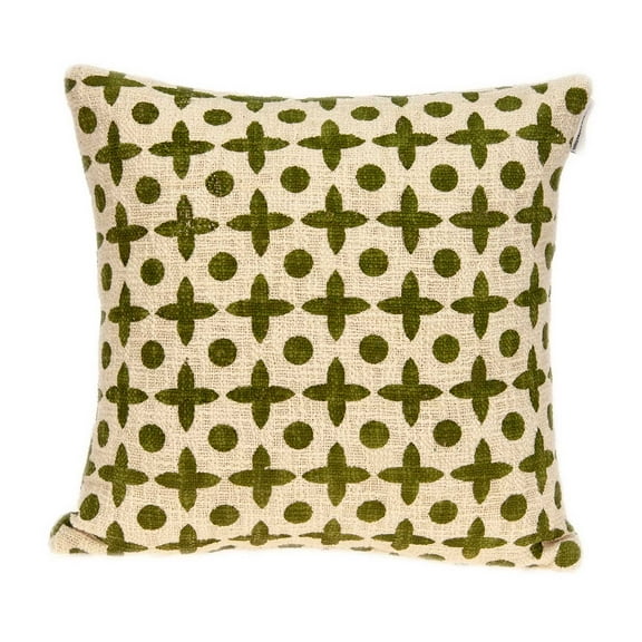 18" x 7" x 18" Transitional Beige Printed Pillow Cover With Poly Insert