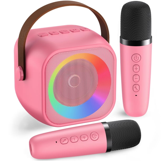 Máquina de Karaoke para Niños y Adultos con 2 Micrófonos Bluetooth - Altavoz Portátil con Luces, Regalo Ideal para Fiestas Familiares, Navidad y Cumpleaños