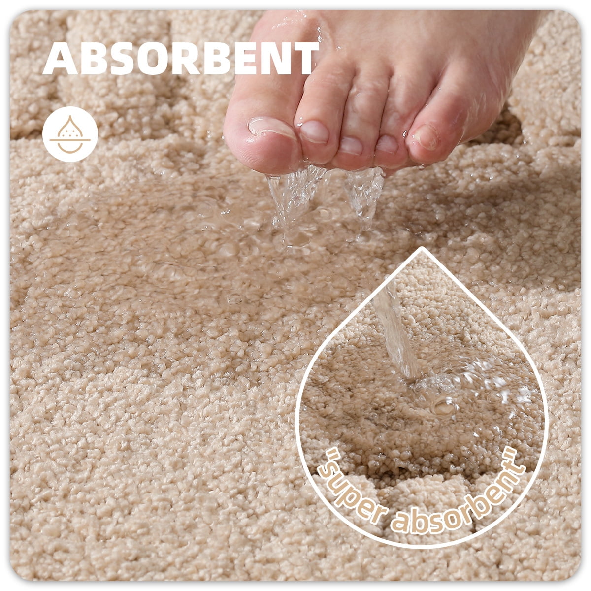 PABUBE Bathroom Rugs 24"x36", Absorbent Bath Mats Rugs for Bathroom Floor Non Slip Non Skid, Soft Shag Microfiber Machine Washable Shower Bath Mat for Bathroom Decor, Khaki