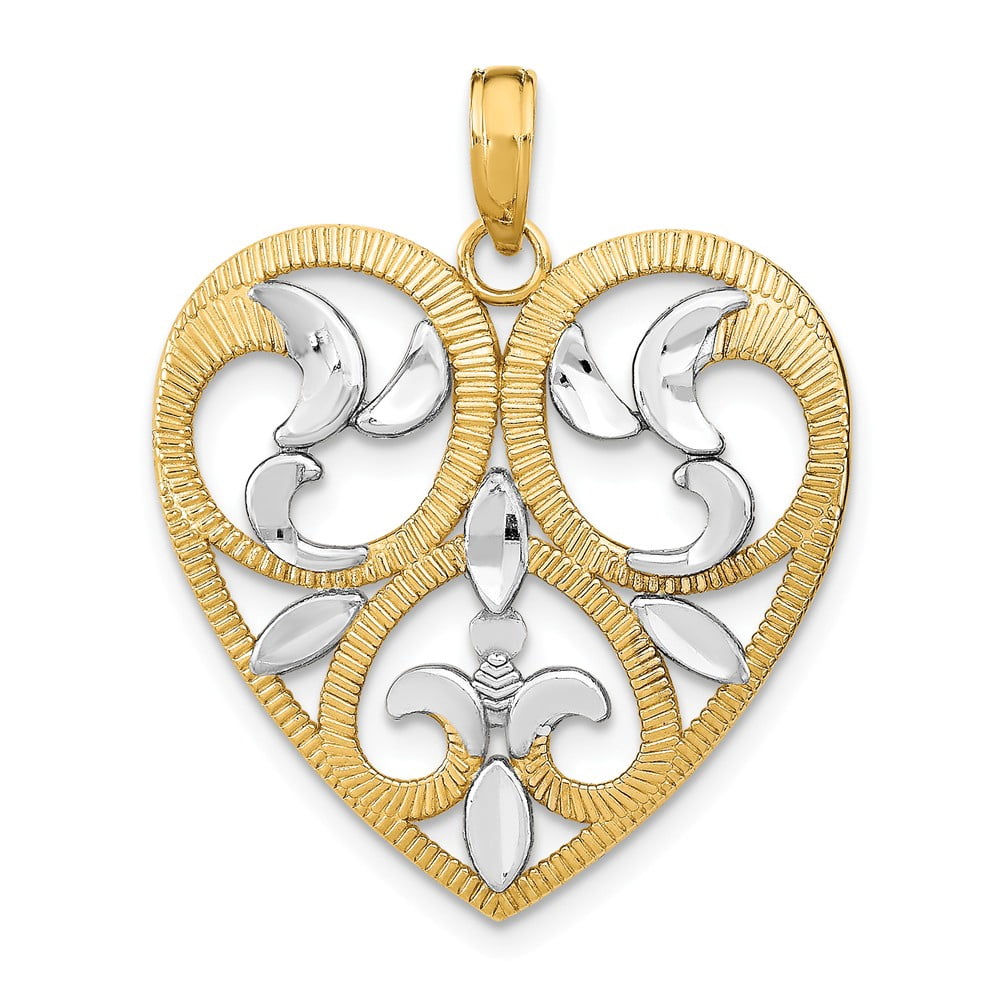 FB Jewels 14k White and Yellow Two Tone Gold Textured Heart with Cut ...