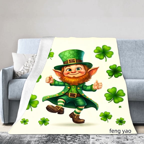 Amarainy Leprechaun And Clover Flannel Throw Blanket For Winter Gift Home Sofa Bed Decoration 40x50 inch