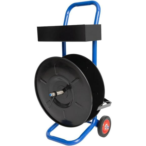 Heavy Duty Strapping Cart Dispenser for Poly/Plastic Steel/Fibre Strapping, Coils 8'' Core Size, Durable Tubular Frame Strapping Dispenser Banding Strapping Cart with Tray