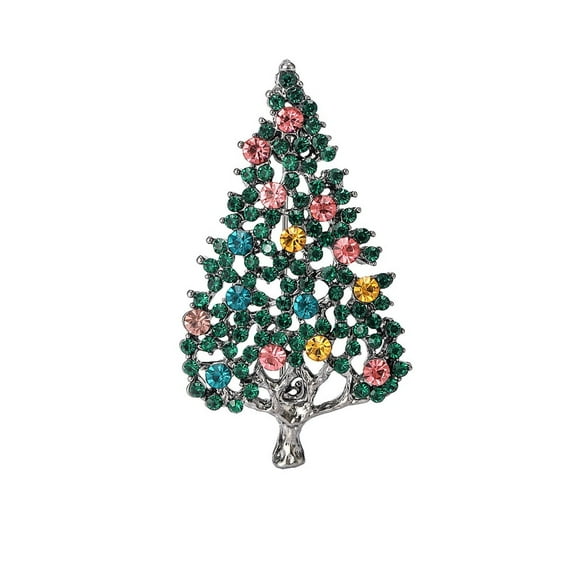 Rhinestone Christmas Tree Brooch Pin for Women Dainty Multi-Colored Crystal Xmas Holiday Party Pins Scarves Dress Suit Coat Clothes Accessories Brooches Ornament Jewelry Gifts