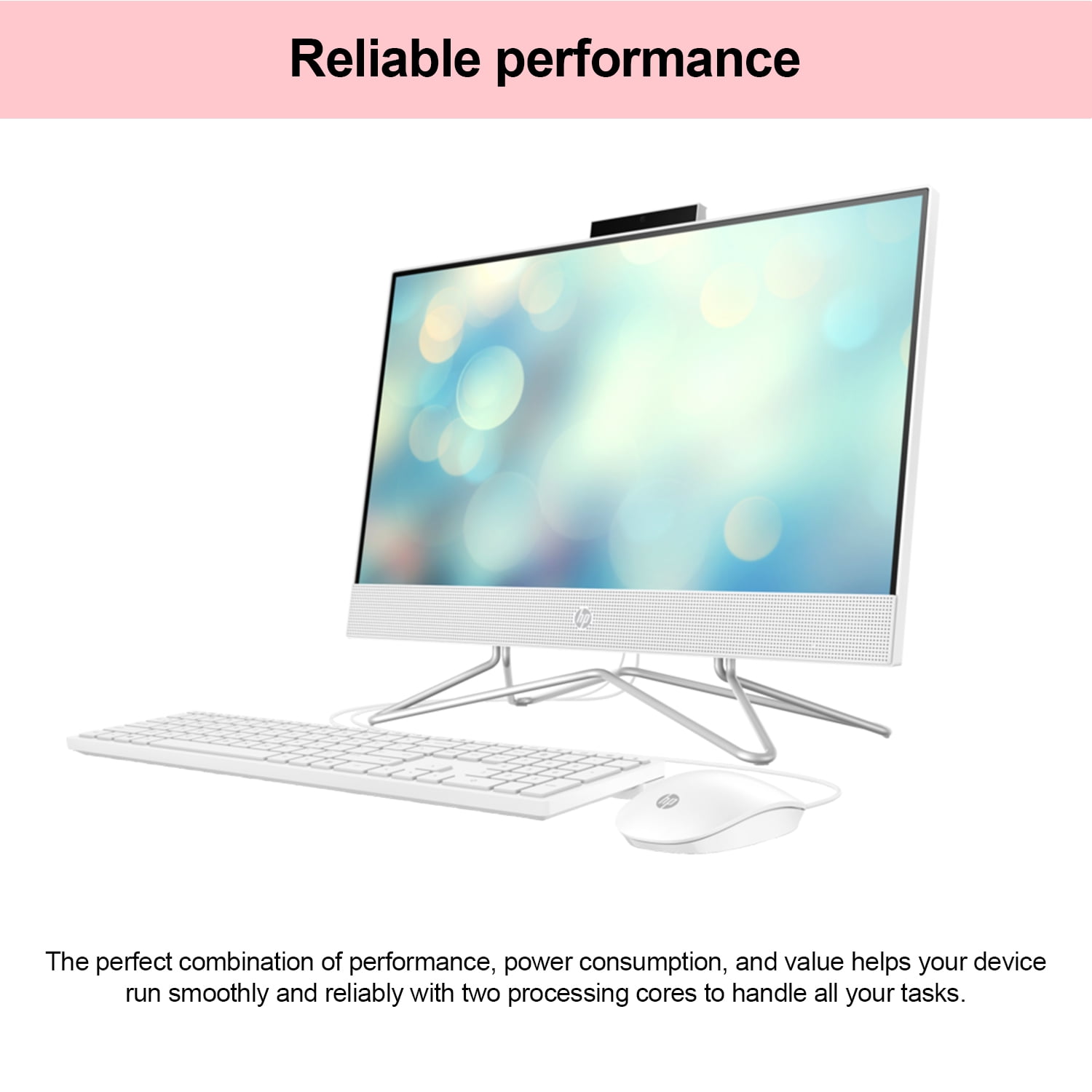 HP Essential All-in-One, 21.5" FHD Display, Intel Celeron J4025, 12GB RAM, 256GB SSD, HDMI, Webcam, Wired Keyboard & Mouse, Wi-Fi, Windows 11 Home, White