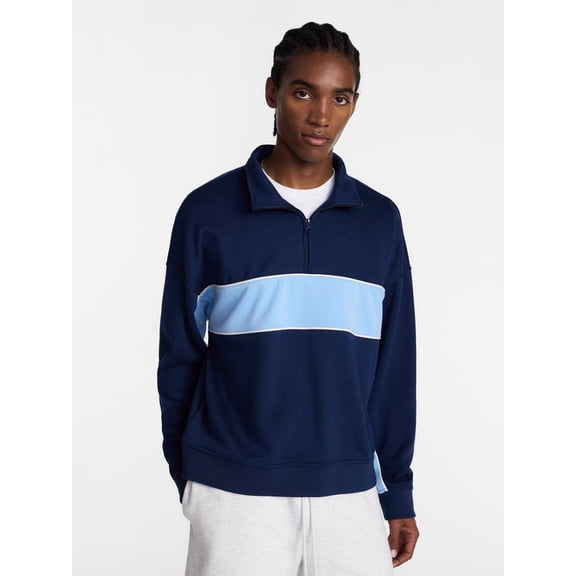 No Boundaries Sporty Quarter Zip Sweatshirt with Long Sleeves, Men's XS-5XB