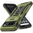 thumbnail image 1 of KOMI Case for Google Pixel 8 Pro with Slide Camera Cover+Screen Protector (1 Pack), Rotated Ring Kickstand Military Grade Shockproof Heavy Duty Protective Cover Olive Green, 1 of 5