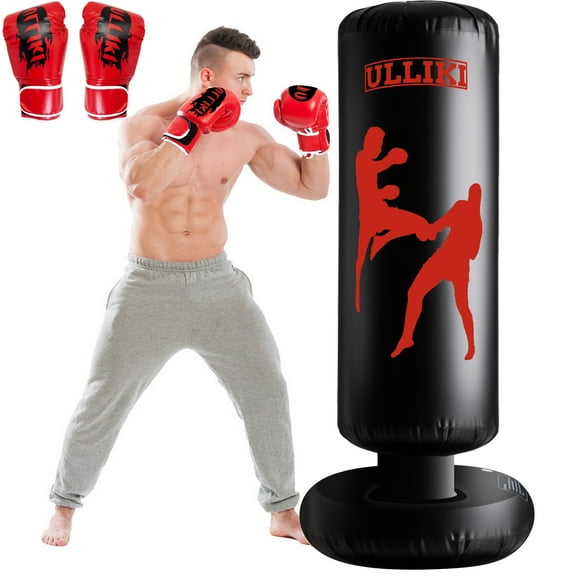 65" Punching Bag for Adults and Kids with Gloves - Freestanding Heavy Boxing Bag, Inflatable Boxing Training Equipment Practice Daily Boxing Activities Gift for Kids, Men, Women, boy, Girl