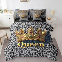 Manfei Queen Gold Crown Bedding Comforter Set 7 Pieces, Cheetah Leopard Print Full Bedding Set, Simple Fashion Reversible Fitted Sheet Flat Sheet, Breathable Home Decor