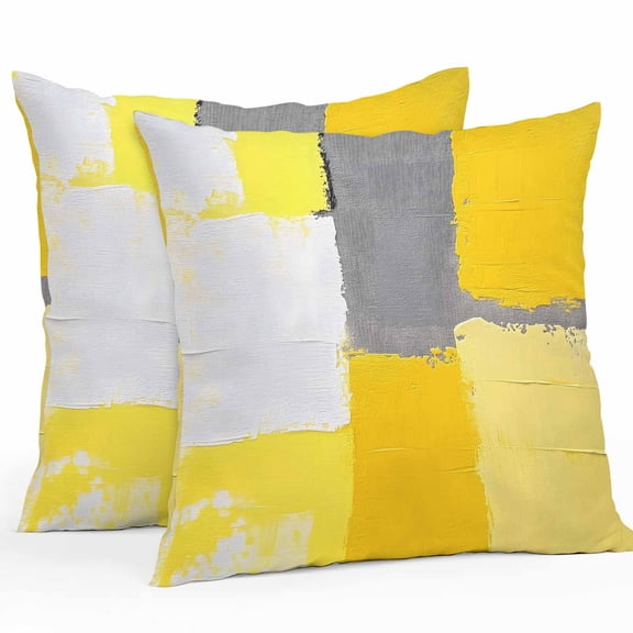 Abstract Street Art Outdoor Pillow Covers Pack of 2 Yellow Gary Color Stitching Waterproof Throw Pillow Covers Decorative Cushion Cases for Patio Garden Tent Balcony Couch 20x20 inch