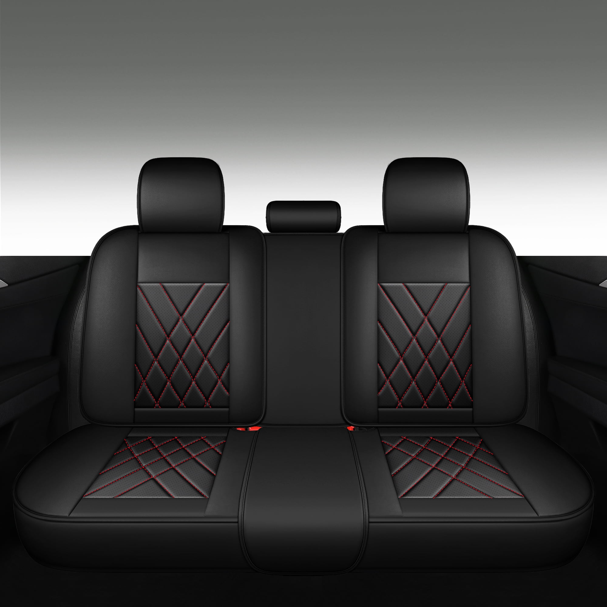 LINGVIDO Premium Leather 2 Seats Car Seat Cover For SUV Sedan Universal Fit Seat Cushion Durable Breathable Black Red Seat Covers for Car