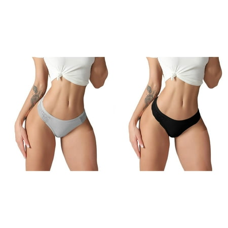 (2-Pack) Kcodviy Underwear Female Low insulated Underwear for Women Waist Crotch Underwear Lace Sheer Panties Women s Thong