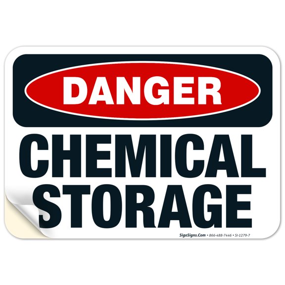 Danger Chemical Storage Sign, OSHA Danger Sign, 10x7 Vinyl Sticker