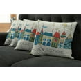thumbnail image 2 of Saying Throw Pillow Cushion Case Pack of 4, Hand Drawn Style Apartment Illustration Stars Moons and Flag Town Village, Modern Accent Double-Sided Print, 4 Sizes, Multicolor, by Ambesonne, 2 of 6