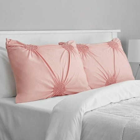 Mainstays Solid Elastic Circle Ruched Sham Set