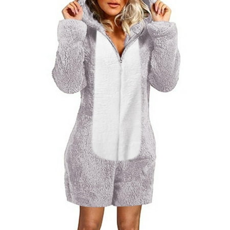 

TALKVE Warm soft and comfortable Warm Women Long Sleeve Hooded Jumpsuit Pajamas Casual Winter Warm Rompe Sleepwear