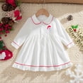 thumbnail image 2 of mgoYE Toddler Infant Baby Girl Christmas Outfit Doll Collar Embroidery Smocked Dress Fall Xmas Outfit(White,18-24 Months), 2 of 7