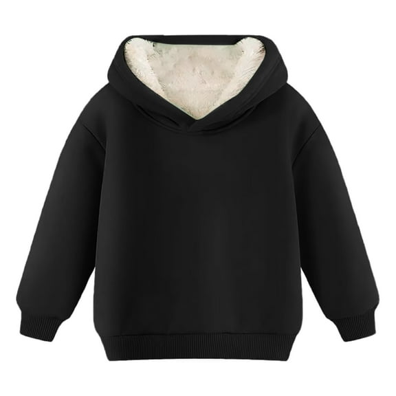 Youth Boys Girls Winter Sherp𝐚 Lined Hoodie Kid's Fleece Pullover Hooded Sweatshirt Thicken Basic Solid Cotton Hoodie