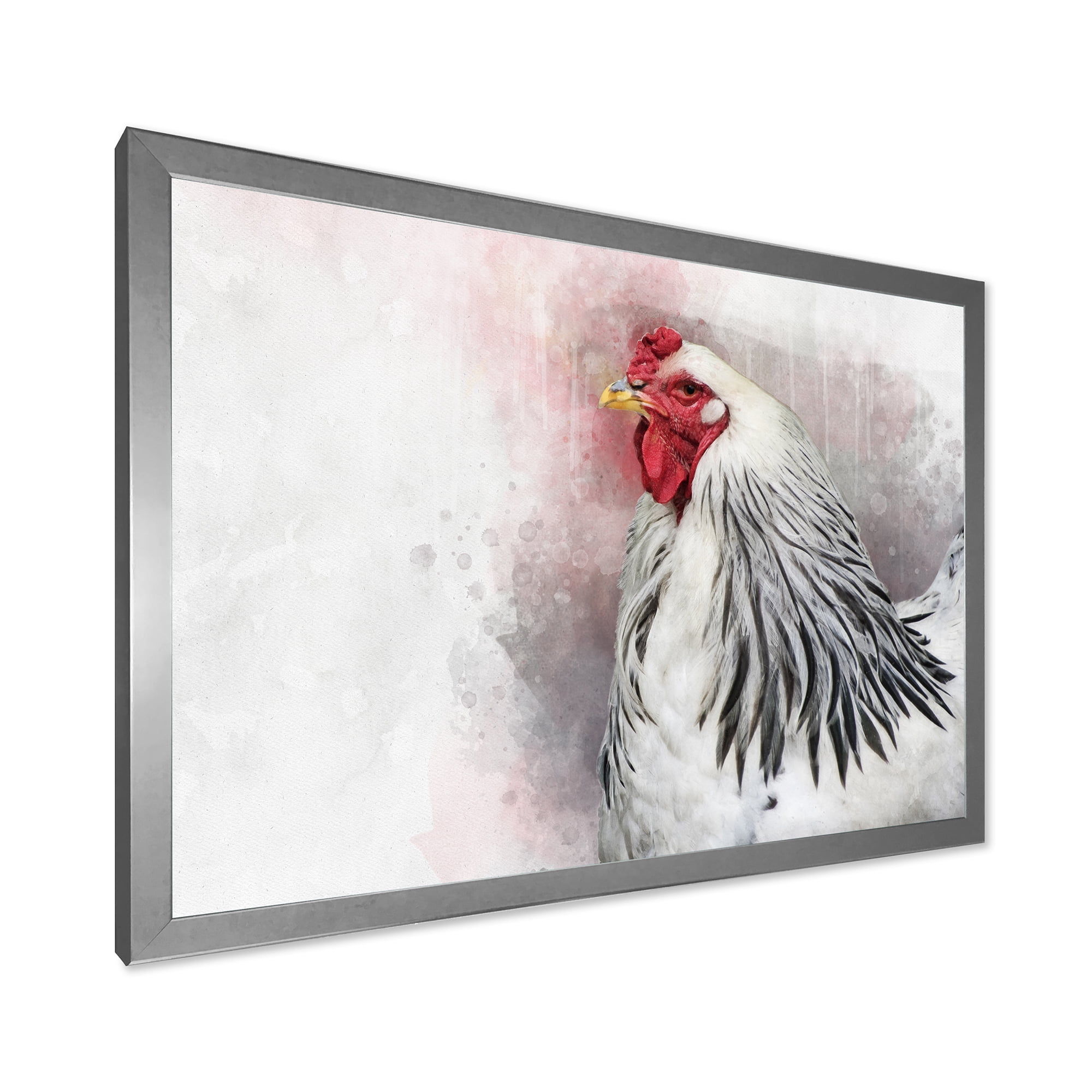 Designart 'Close Up Of White Columbia Brahma Rooster Bird' Traditional Framed Art Print
