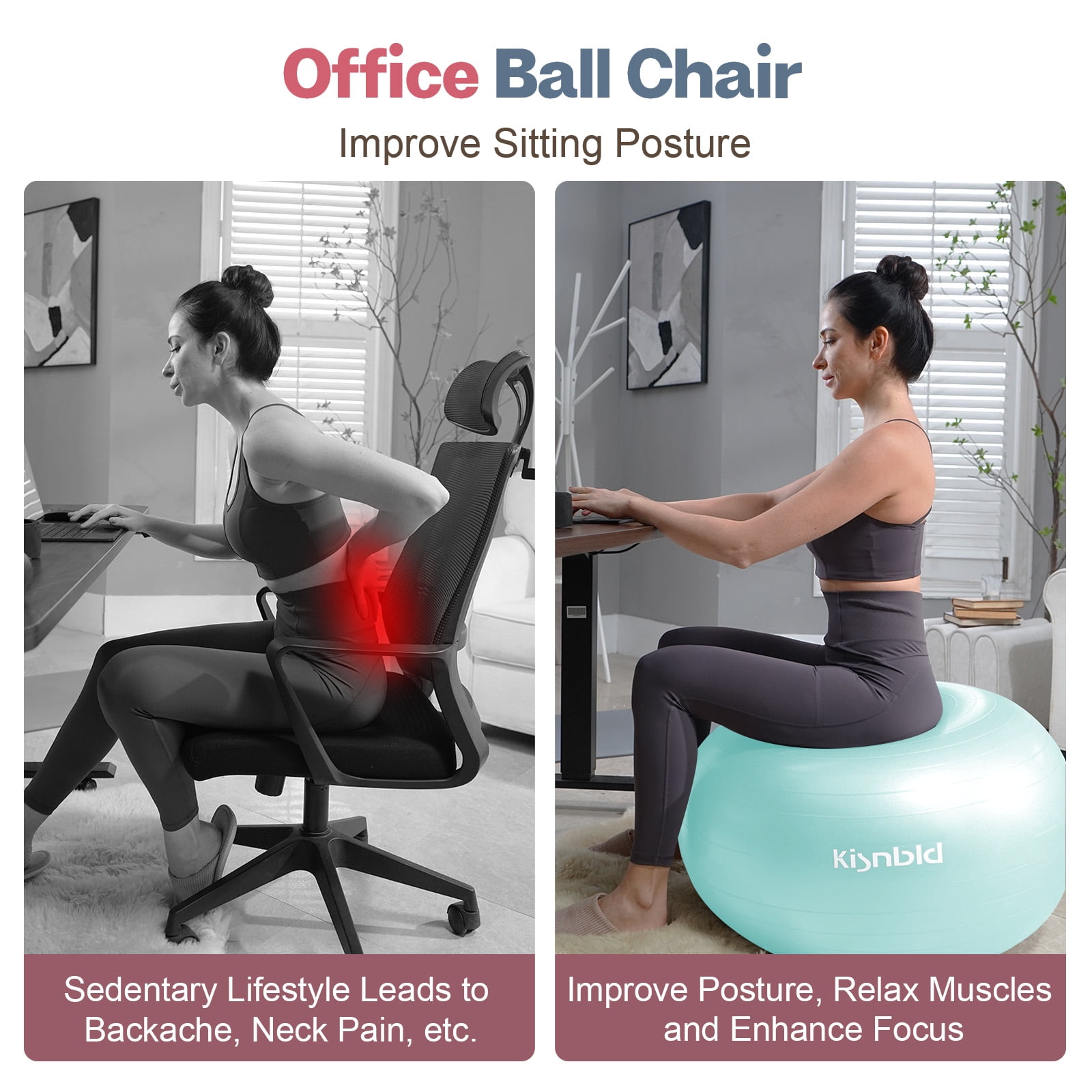 kisnbld Exercise Ball, Extra Thick Yoga Ball with Pilates Bal & Foot Pump, 3 Sizes Anti-Burst Home, Gym & Office Workout Equipment for Yoga or Sitting