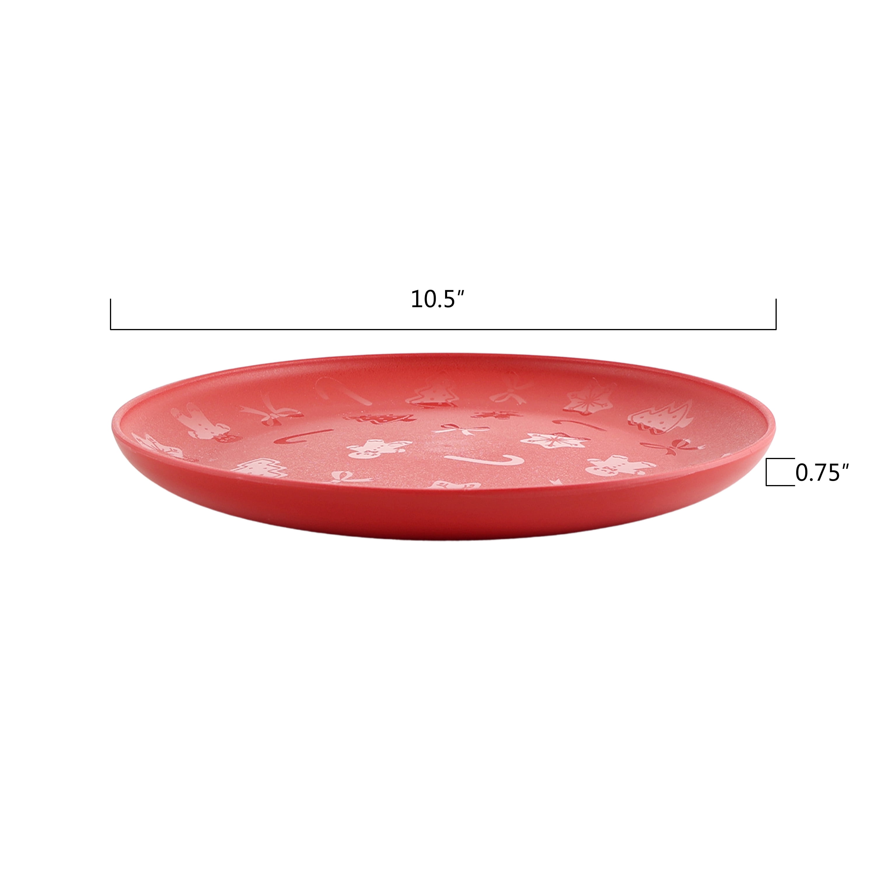 Mainstays Etched Red Holiday 30 Piece Plastic Dinnerware Set with Seasonal Design