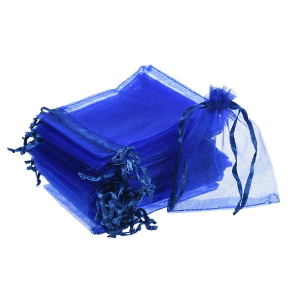 100pcs Organza Bags 3x4 Inch Drawstring Favor Pouches Mesh Bag Dark Blue