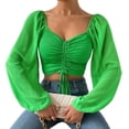 thumbnail image 2 of Women Tops Puff Sleeve Close-Fitting Drawstring V-Neck Hot Tee Shirts, 2 of 9