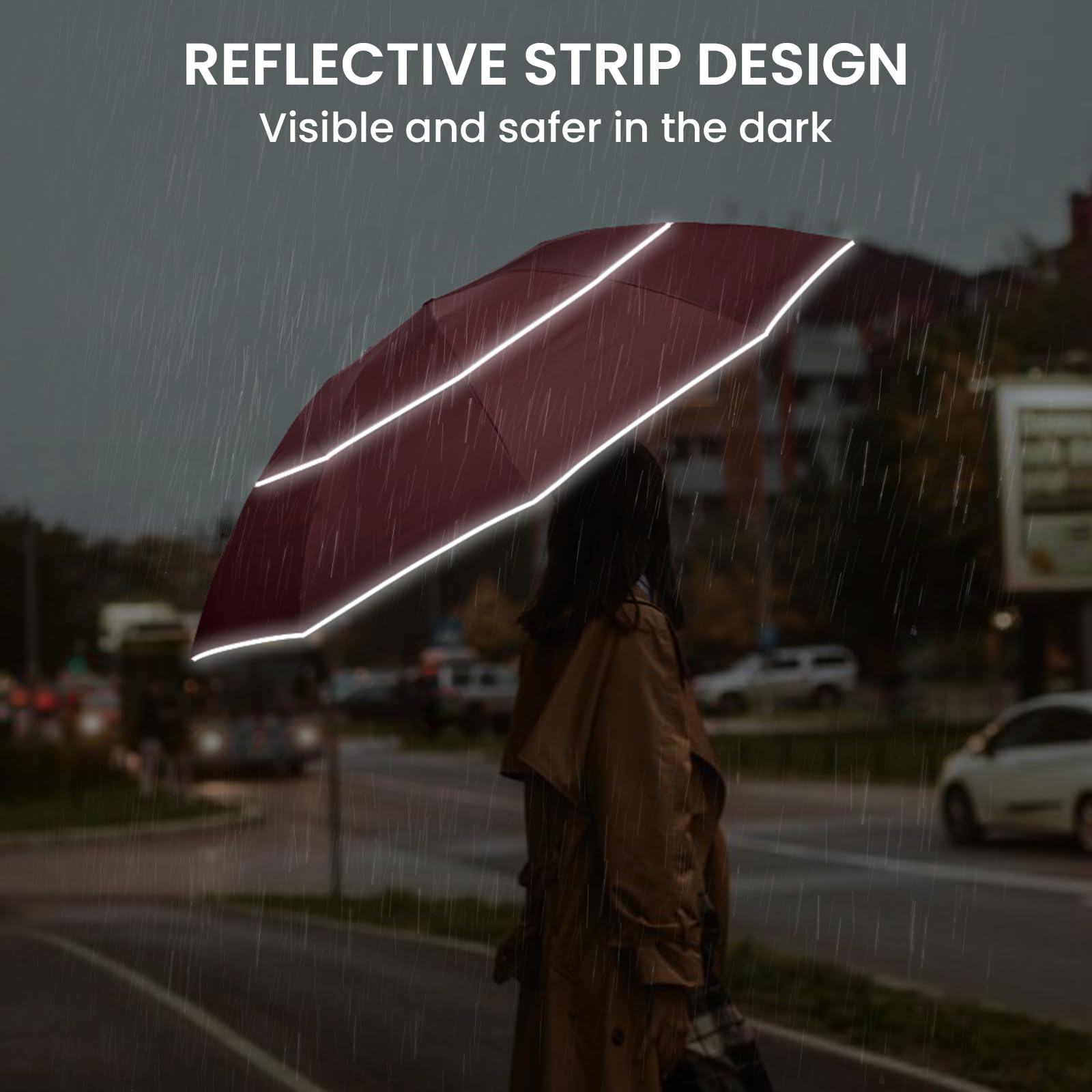 G4Free 54/62 inch Windproof Inverted Umbrella, Reflective Stripe Double Canopy, Automatic Open/Close, Compact for Travel, 10 Ribs Rain Protection