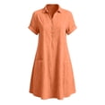 thumbnail image 7 of SAWOBUUN Women Cotton Linen Shirt Dress Short Sleeve Collar Washed Crinkle Loose Midi Dresses Summer Casual Tunic Dress with Side Pockets, 7 of 7