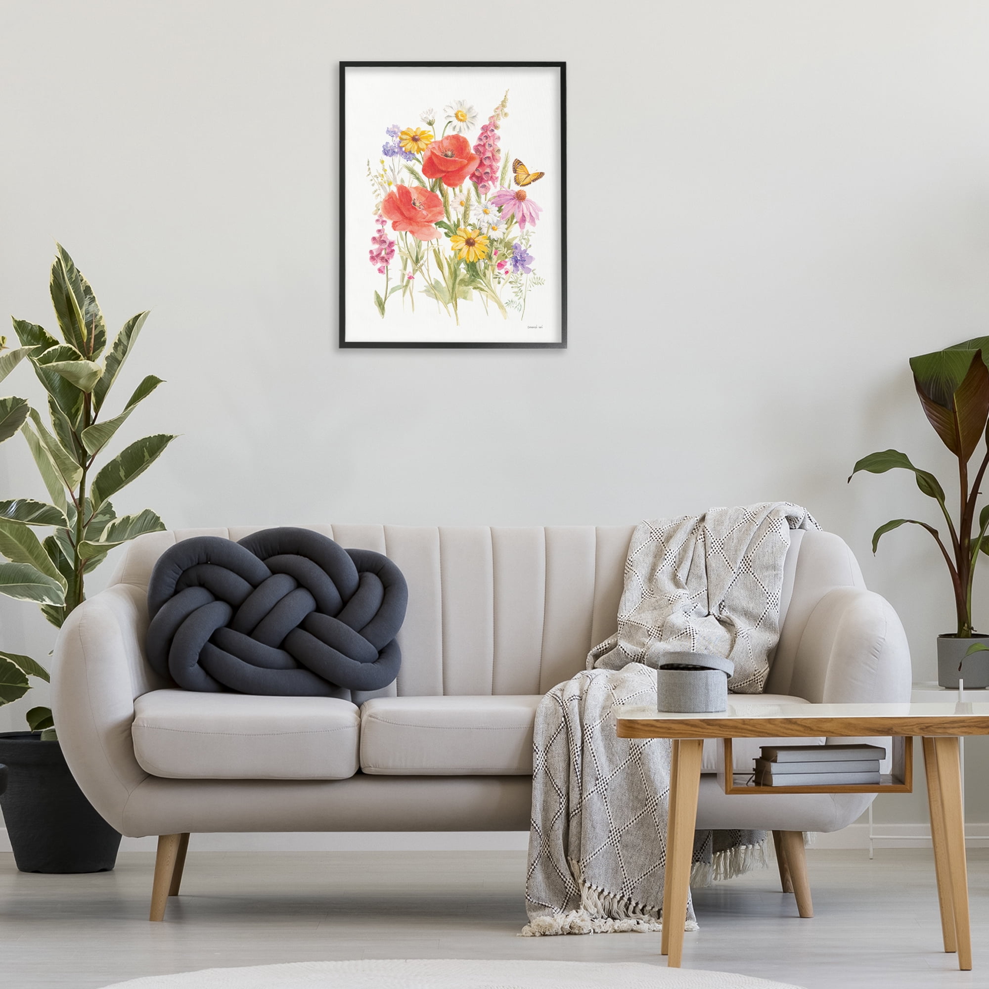 Stupell Industries Bright Flowers & Butterfly Botanical & Floral Painting Black Framed Art Print Wall Art, 24 x 30