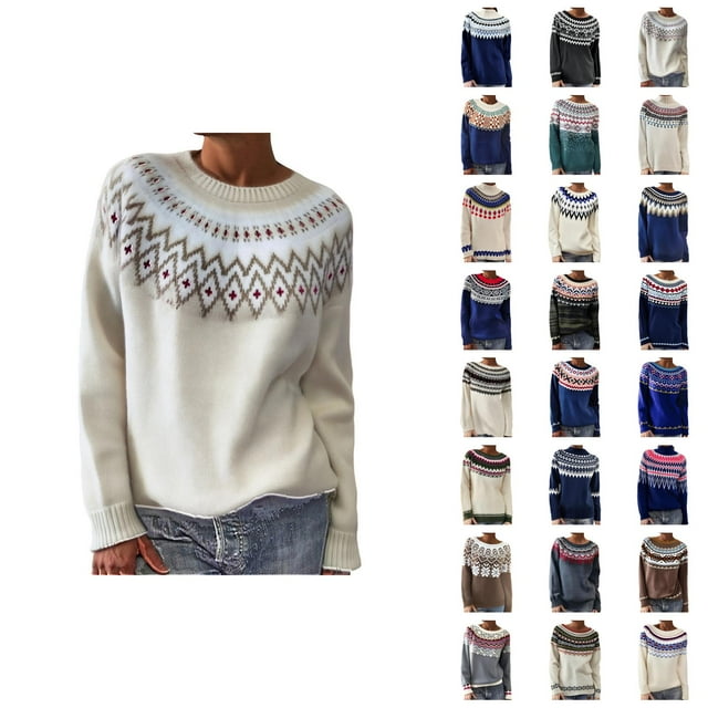 Sweaters for Women 2025 Long Sleeve Chunky Knit Fair Isle Pullover Sweater Fall Winter Oversized Turtleneck Sweater