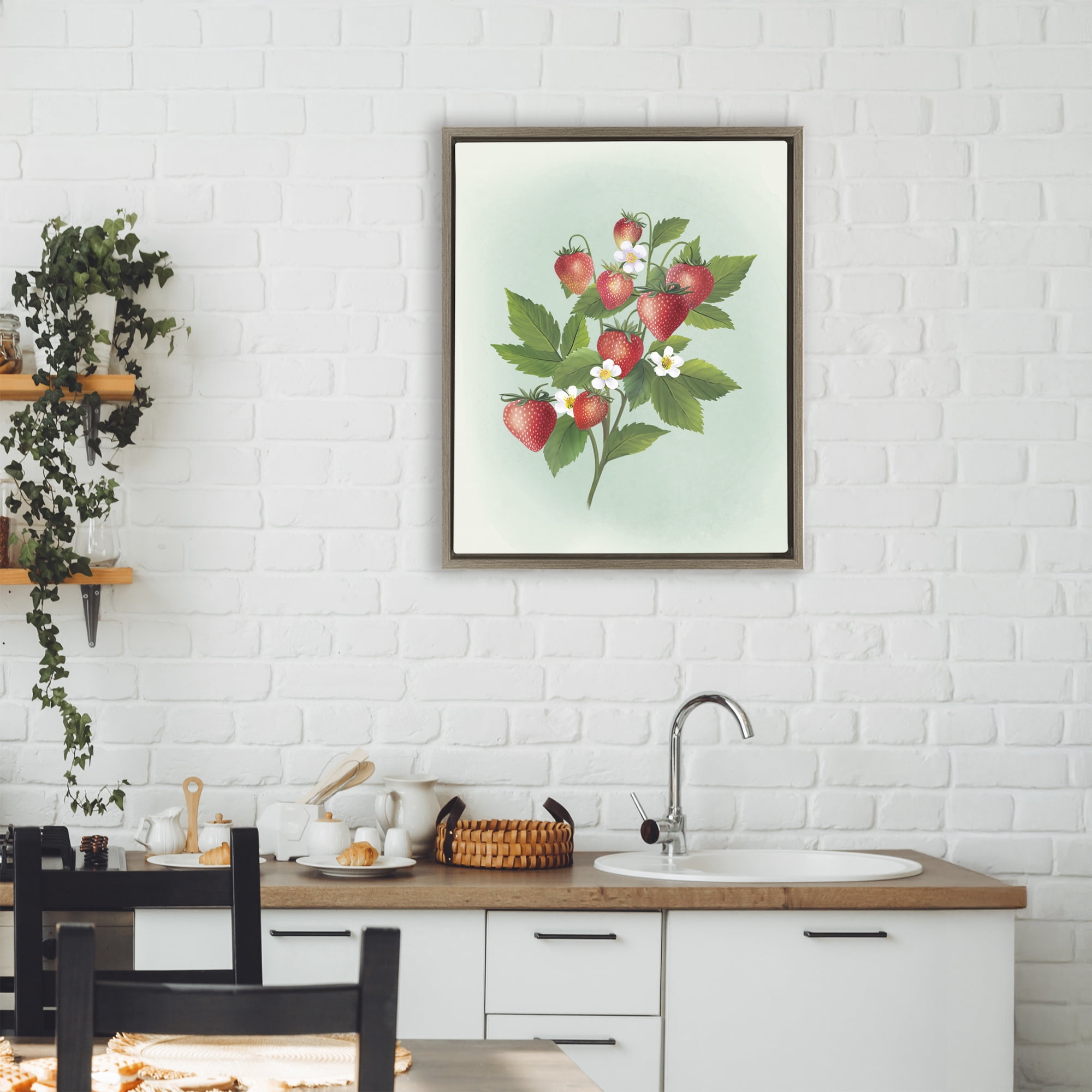 Stupell Industries Vintage Strawberry Bundle Brown Framed Floater Canvas Wall Art, design by Diane Neukirch