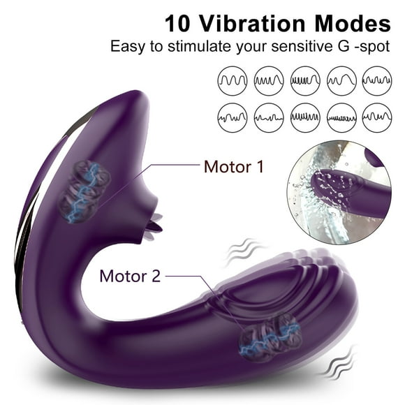 Vibrateur de Succion Clitoridienne, Vibrateur 2 en 1 g Spot, Stimulateur Silencieux avec 10 Modes de Vibration, Gode Vibrant Lapin, Jouets Sexuels pour Femme, Rouge
