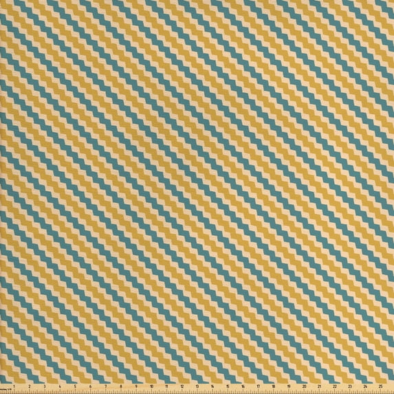 Abstract Fabric by the Yard, Ornamental Illustration with Diagonal Zigzag Stripes, Decorative Upholstery Fabric for Chairs & Home Accents, Pale Peach Cadet Blue by Ambesonne