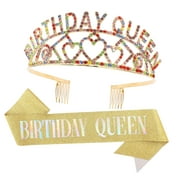 SKYSONIC Glitter Sash and Rhinestone Tiara Set - Birthday Party Decorations and Favors ()