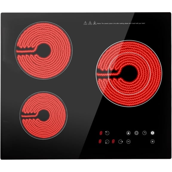 Electric Stovetop 3 Burners Radiant Stove 110v 2600w Electric Ceramic Stove Built-In & Countertop Burner 9 Heating Level and Kid Safety Lock, No Plug