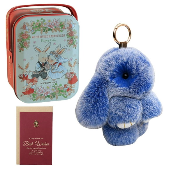 Cute Plush Bunny Keychain Stuffed Animal Keychain Lovely Car Key Chain (Blue)