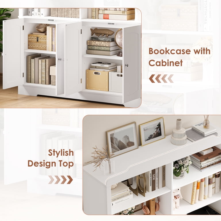 Homfa 73" Tall Bookcase with 4 Doors, 6-Tier 8 Cubes, White photo 7