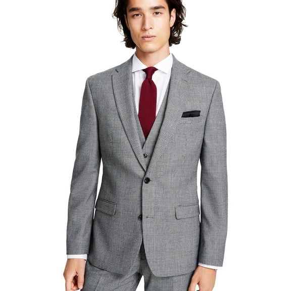 Bar Iii Men's Slim Fit Plaid Sport Coat Blazer Black  White 36R