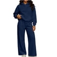 thumbnail image 3 of Womens Fall Outfits Nelozsy Fashion Woman Hooded Solid Long Sleeve Blouse Long Pants Elastic Waist Sets Navy XL, 3 of 9