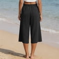 thumbnail image 3 of Resivox Womens Cotton Linen Wide Leg Pants Casual High Waist Capris Loose Fit Flare Trousers Breathable Comfortable with Pockets Black L, 3 of 4