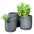 thumbnail image 3 of WHW Whole House Worlds Rustic Round Planters, Set of 3, Corrugated Bellies, 8.75, 7.75, and 6.75, Galvanized Grey Patina Over Iron, 3 of 11