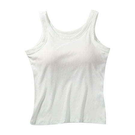 HYSYSB Camisole Tops for Women balconette Bras tank Top sleeveless Tops suspended Vest with Chest Pad Strapless Bra T Integrated Shirt with Chest Pad As a Base cotton Tank Top Women White L