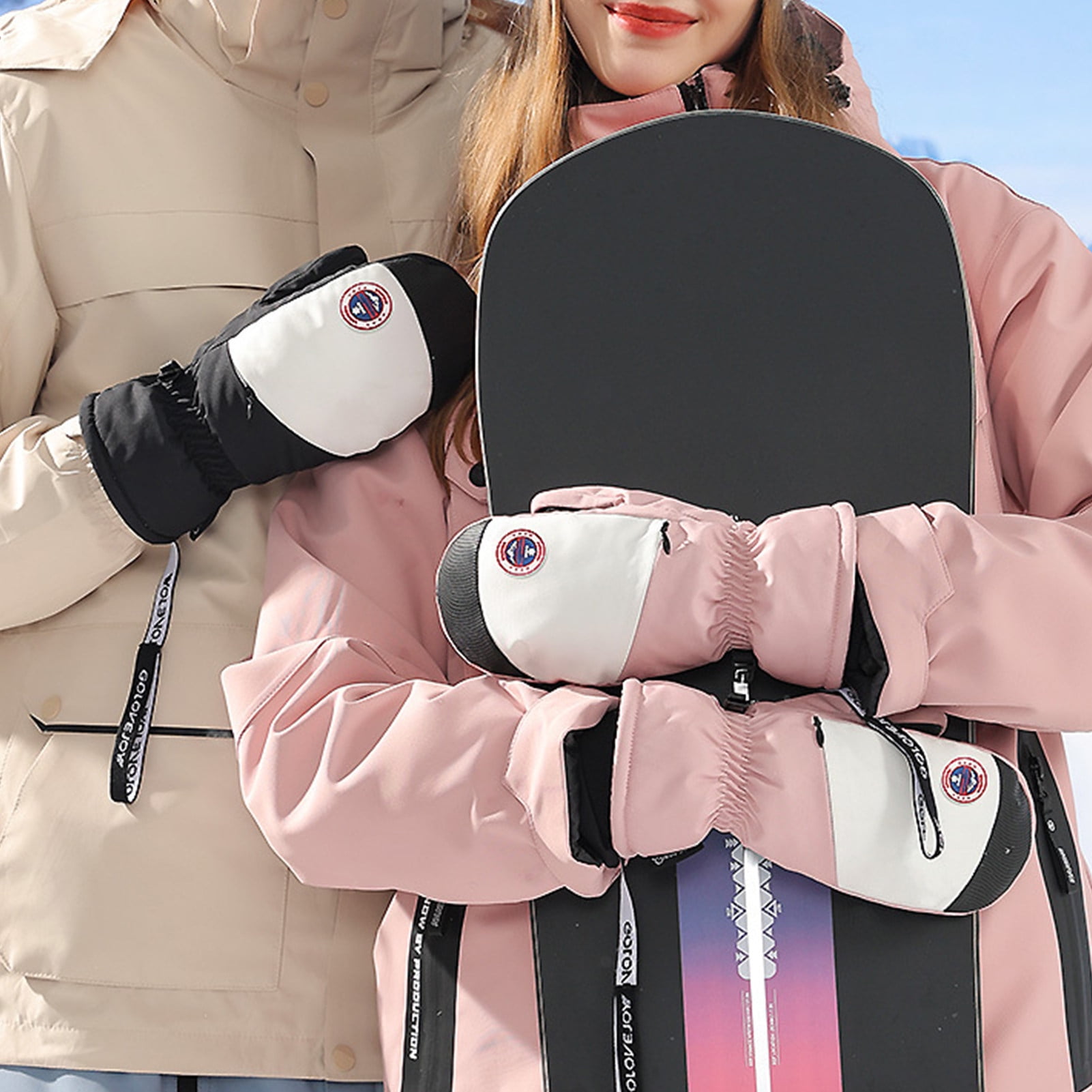 Sportteer Skiing Mittens Thickened Plush Fleece Mittens Winter Warm Mittens 1 Pair for Men Women Outdoor Sports Cold Weather Thermal Plush Liner Windproof Waterproof Snow