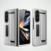 Allytech Phone Case for Samsung Galaxy Z Fold 5, Premium PU Leather Wristband Shockproof Kickstand Invisible Bracket Back Cover Case for Samsung Galaxy Z Fold 5 - Silver